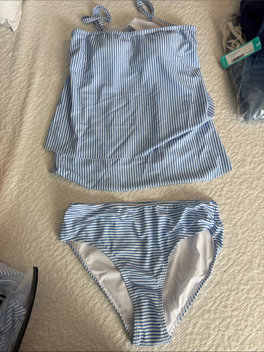 Blue Stripe Women’s Tankini Swim Set M new exclusive every day